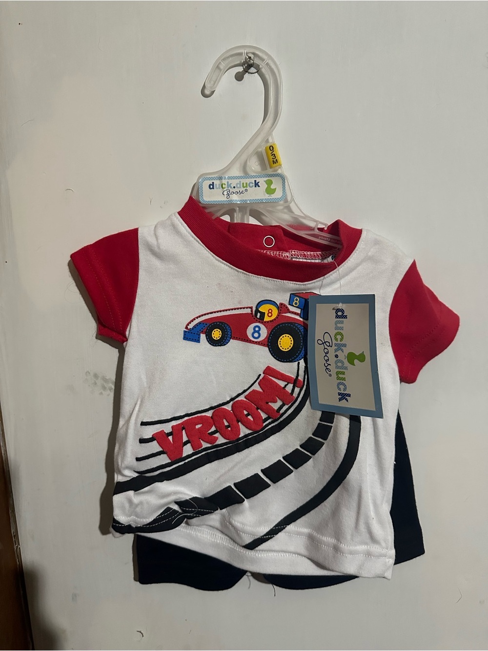 Kids 'Vroom' Race Car Tee - Red & White
